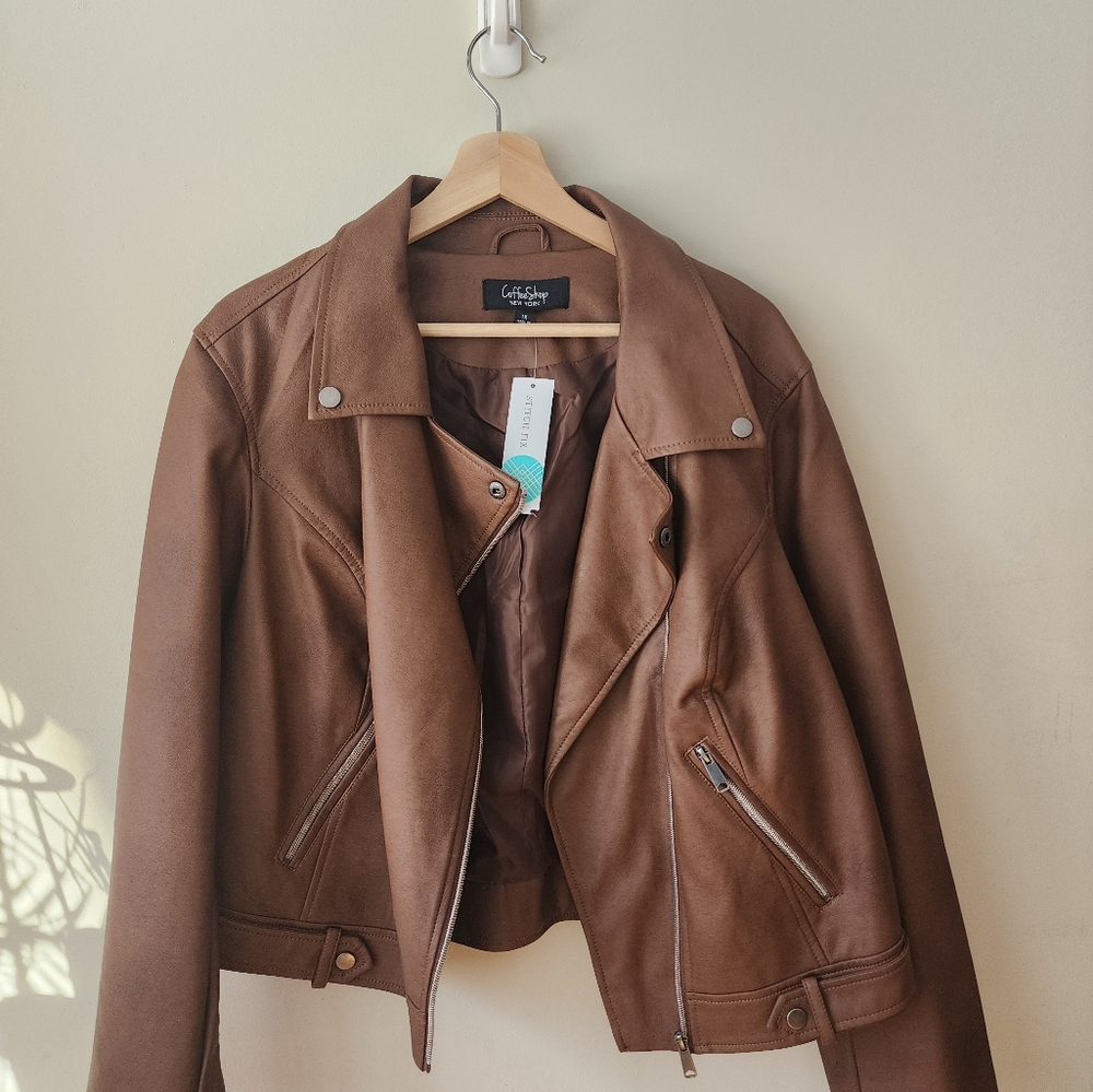 Brown Faux Leather Moto Jacket